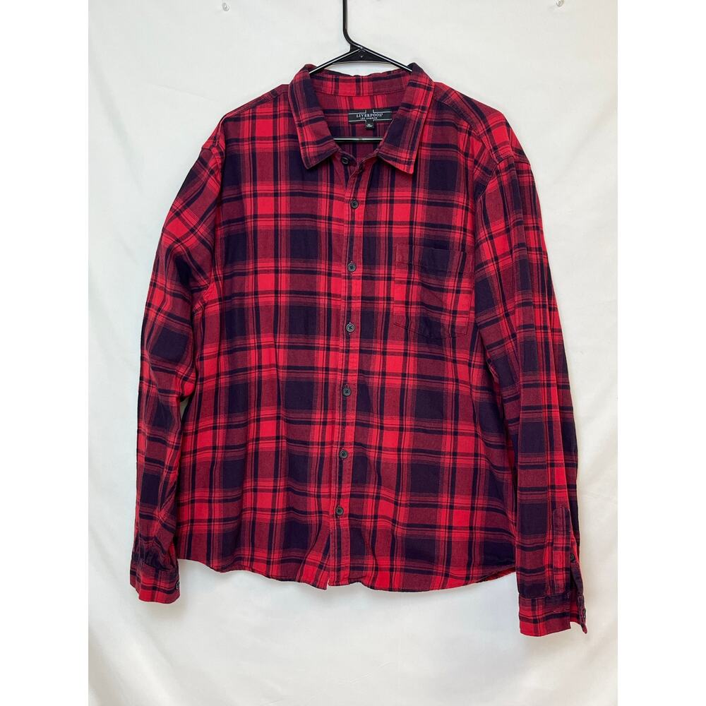 Liverpool Los Angeles Men's XL Red Black Plaid Flannel Long Sleeve Outdoor Shirt